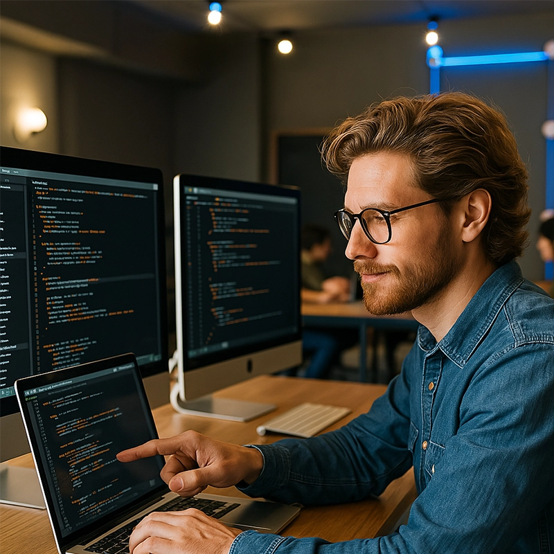 Programador trabajando en el sitio web de una reconocida clinica argentina